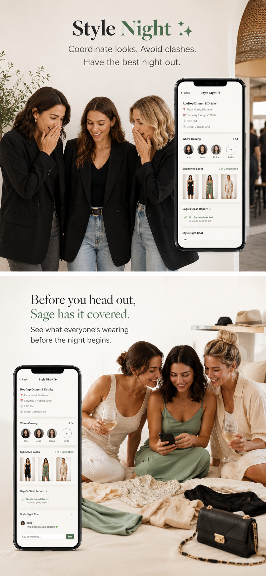 Outfit planning app for group events — coordinate looks and avoid wearing the same outfit twice
